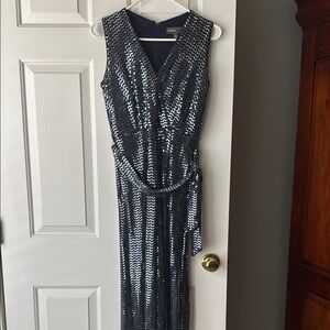 Donna Rocco Blue Sequin Tie Front Jumpsuit